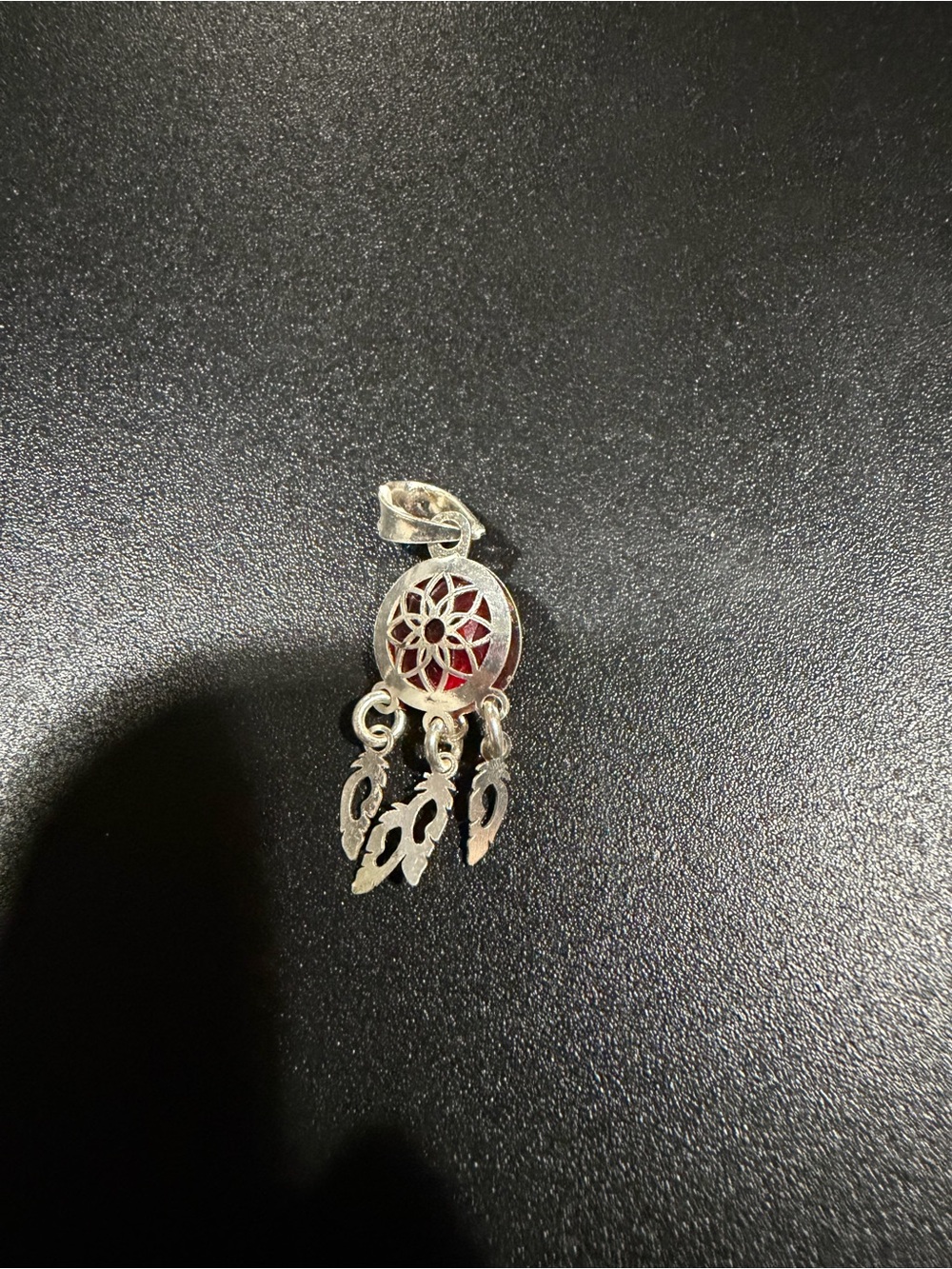 Silver Dreamcatcher Charm Pendant with Red Accent